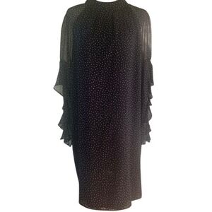 Maggy London Polka Dot Dress 16 Black White Sheer Parisian Minimalist Feminine